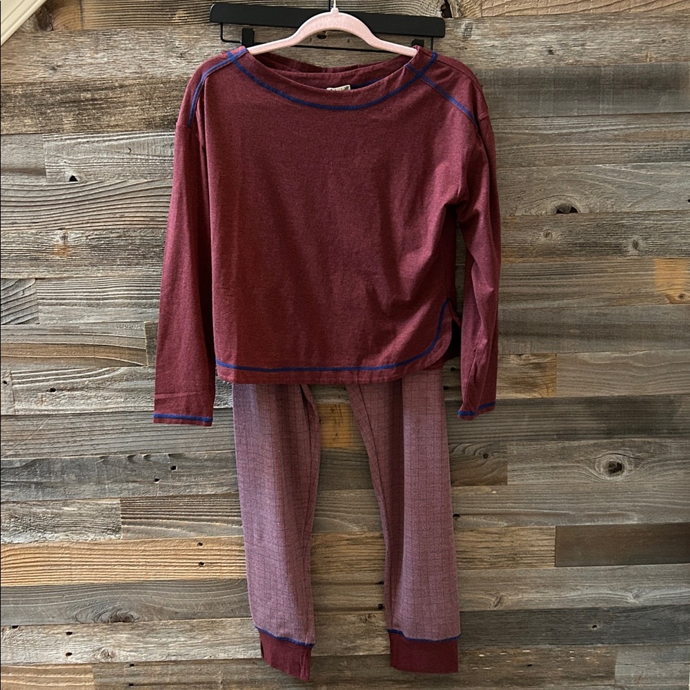Free People Chill Evening Knit Pajama Set in Burgundy Wild Ginger Combo Large - Picture 2 of 9